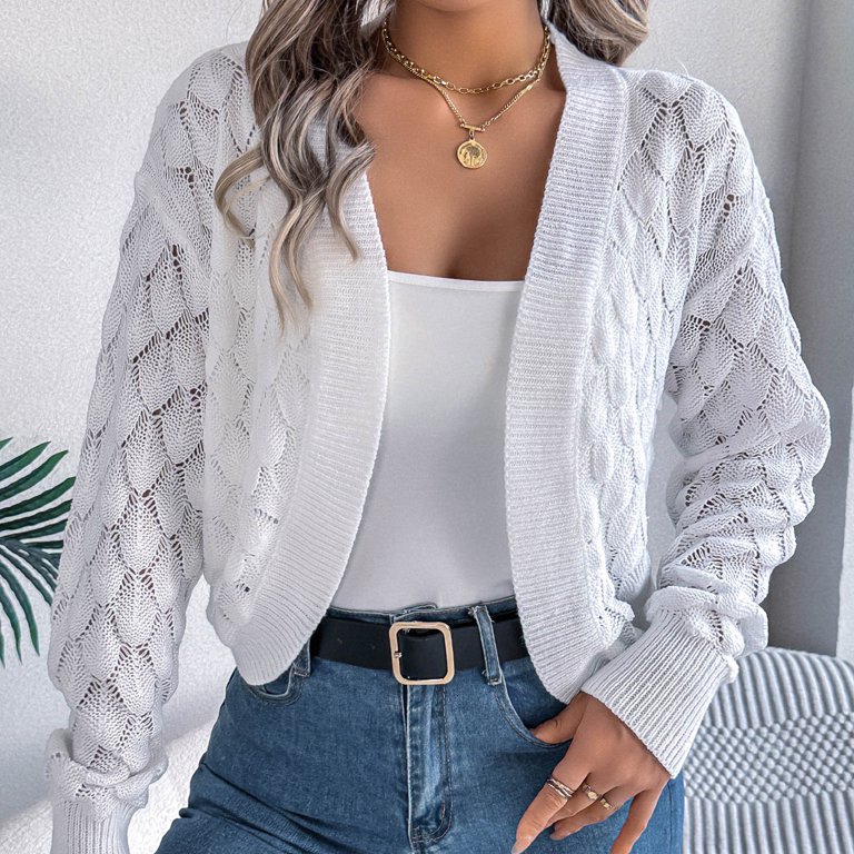 Gyexs Womens Plus Size Crochet Cardigan Sweater Long Sleeve Hollow