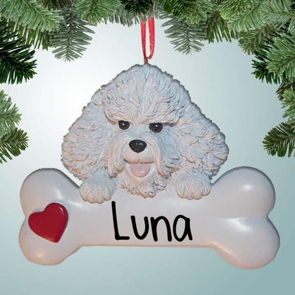 Bichon Frise on Bone - Personalized Christmas Ornament - Perfect Stocking Stuffer - Great Gift Ideas