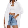 thumbnail image 2 of LANGWYQU Pure Color Long Sleeve Lapel Blouse Women Casual Loose Long Tops, 2 of 5