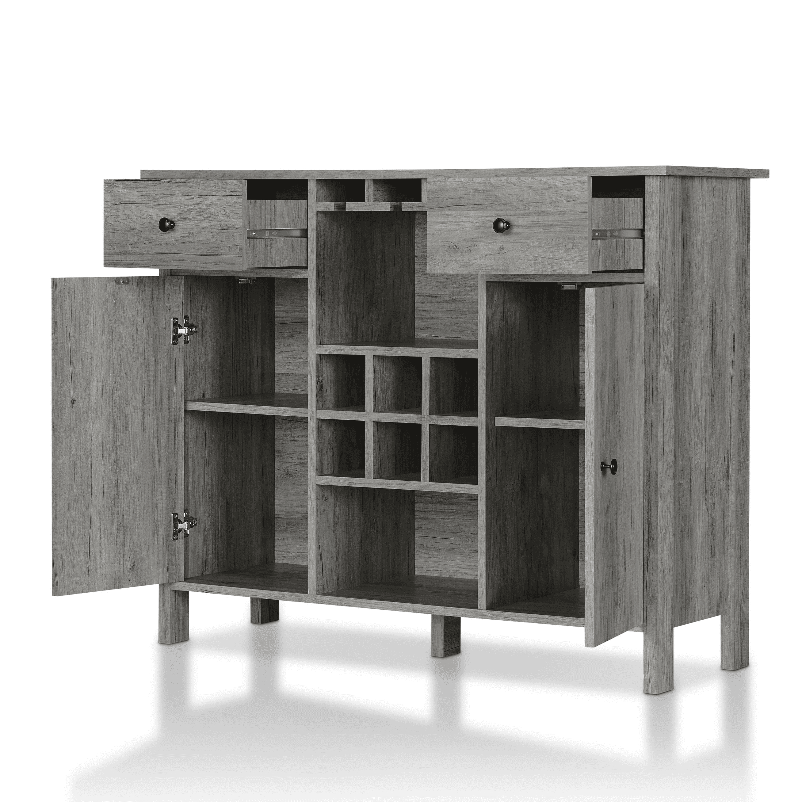 Furniture of America Levy Wood Wine Storage Buffet Table, Vintage Gray Oak