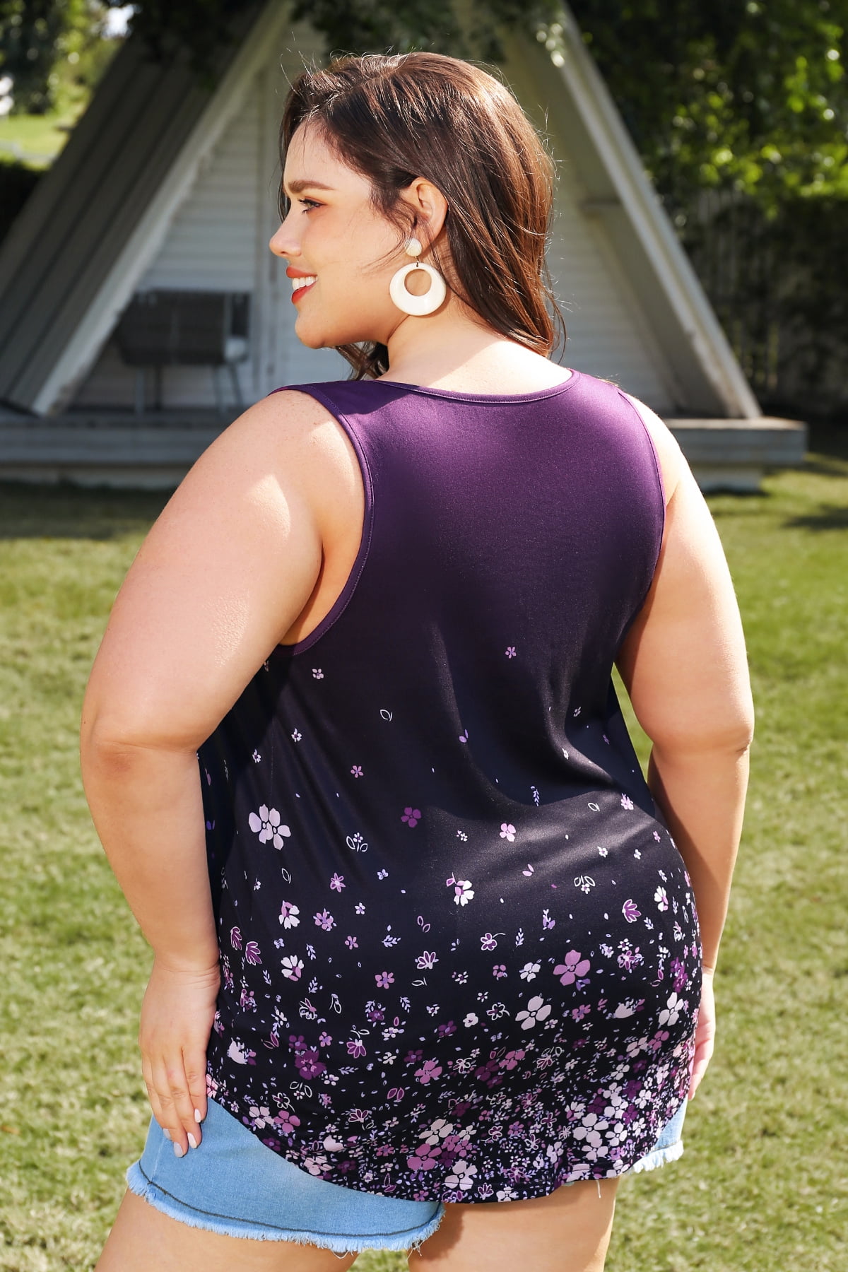 TIYOMI Plus Size Floral Tank Top - Sleeveless Summer Tunic, Flowy Camisole For Women, XL To 5XL, Purple Flower - View #4