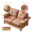 thumbnail image 6 of Modern Upholstered Couch with Storage Design and Removable Side Pockets, Linen Fabric and Faux Leather Sofa with Wood Legs, for Living Room Bedroom Office (2Seat + Red Brown), 6 of 9