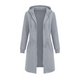 thumbnail image 5 of Mid Length Fleece Jacket Women Plus Size Hooded Long Sleeve Solid Color Mid Length Sweatshirt Winter Casual Zipper Long Loose Windbreaker Coat, 5 of 10