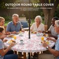 thumbnail image 3 of Round Outdoor Tablecloth with Umbrella Hole and Zipper, Coral Red Flower Tablecloth with Elastic Waterproof, Vintage Farmhouse Boho Leaf Spring Patio Table Covers for 31" - 35" Picnic Pool Tables, 3 of 9