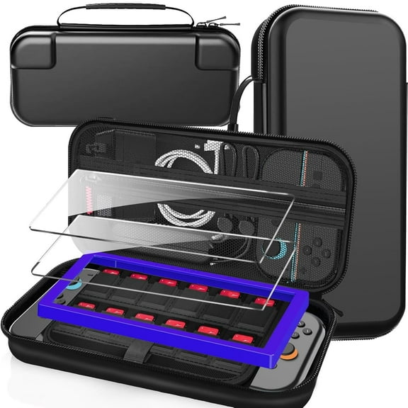 Travel Carrying Case for Switch 2 2025, Large Volume Accessories Bundle Holder, 2 Screen Protector, Hard Protective Cover Estuche Funda with 12 Game Cards, Black