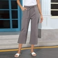 thumbnail image 2 of Plebaso Casual Capri Pants for Women Elastic Waist Wide Leg Cropped Trousers Drawstring with Pockets, 2 of 5