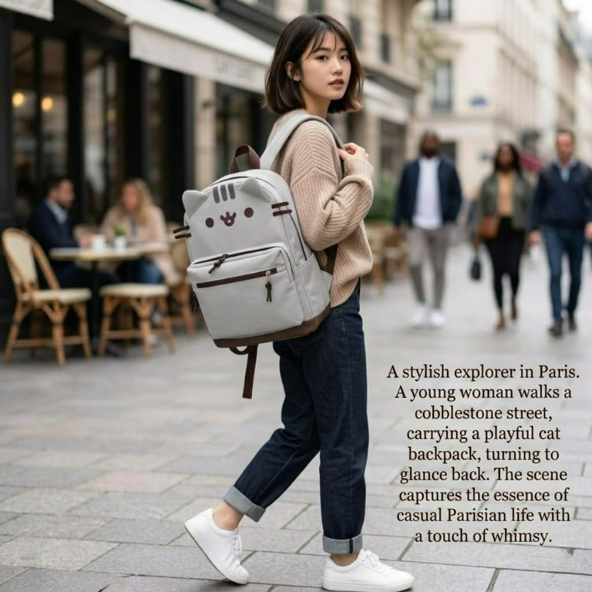 Cute Cat Backpack for Women, Casual 3D Cat Face Design Lightweight Travel Daypack with Pockets, Versatile Rucksack for Work Daily City Commute