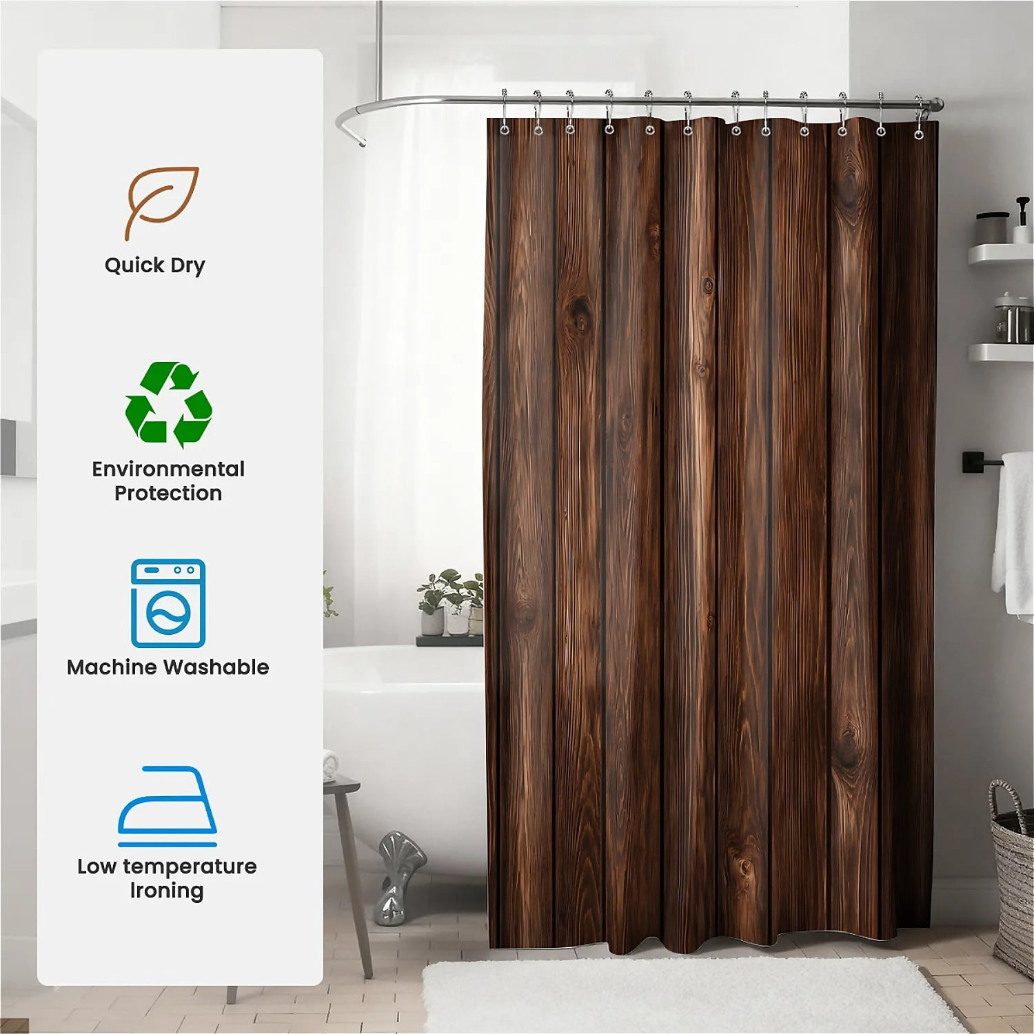 ARTSLION Shower Curtain Navy Blue Geometric Water Repellent Shower Curtain Set, With Hooks，Machine Washable, Modern Decorative Polyester Cloth Shower Curtains For Bathroom,72X84,Brown Wood Texture