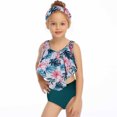 thumbnail image 2 of Odeerbi Mommy and Me Tankinis Swimsuits for Kids Girls Ruffled Tank Tops Athletic Floral Two Piece Bathing Suit Swimwear Mother Daughter Outfit Children's Split Beachwear Set Blue, 2 of 9