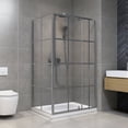 thumbnail image 1 of 48" x 36" Chrome Corner Pivot Shower Door & Base Kit – Framed Windowpane Design with 8mm Tempered Glass, 1 of 1