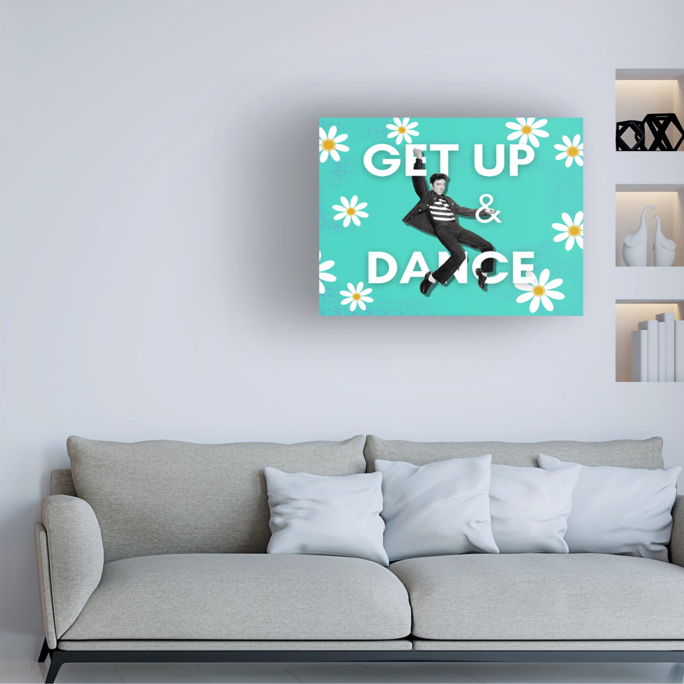 Canvas Wall Art - Tina Mitchell 'Get Up and Dance Elvis Daisy' Wall Art for Living Room, Bedroom, or Office Décor by Trademark Fine Art - 47 x 47 Inches
