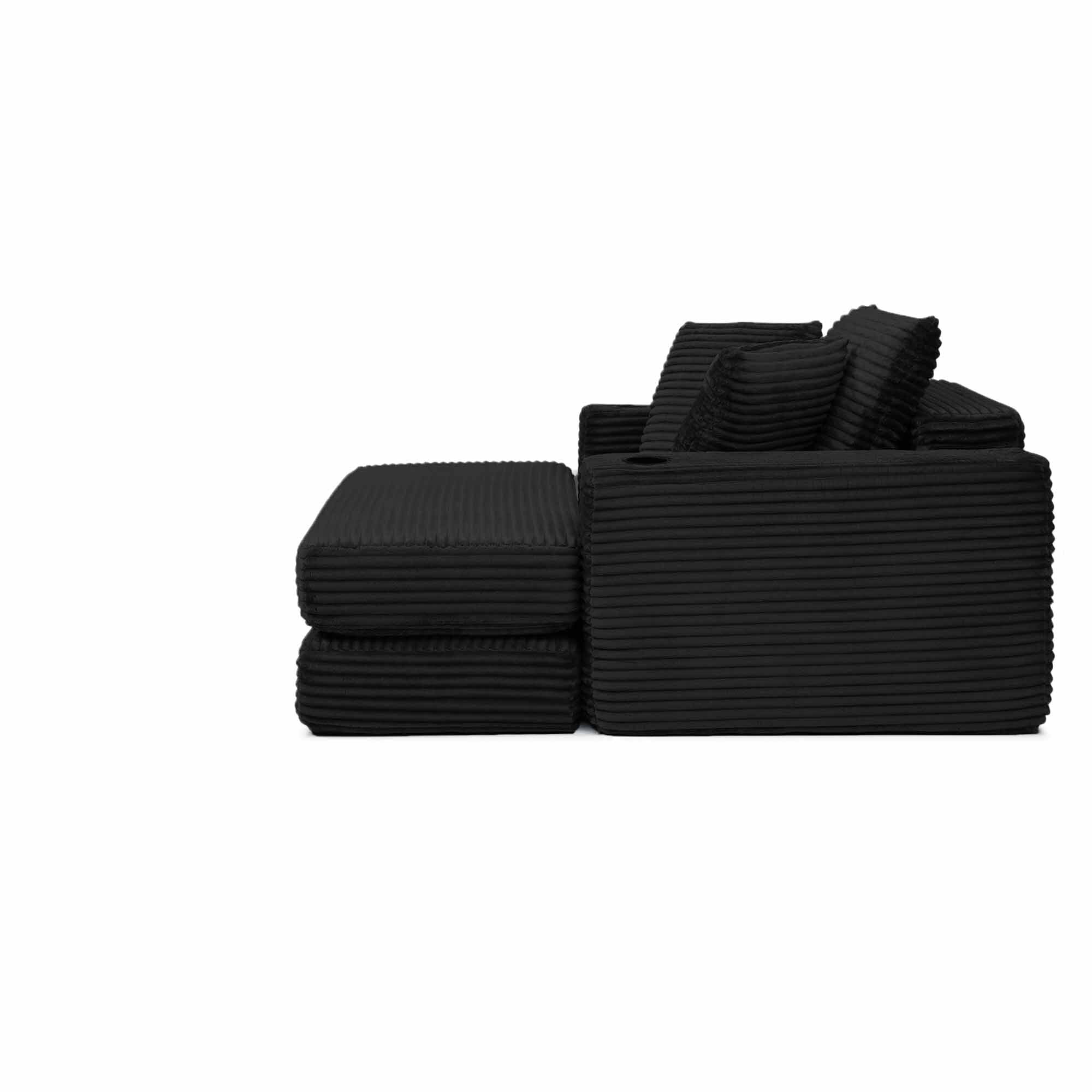 Lunale Boneless Chaise Lounge Chair with Ottoman, 52" Oversized 3-in-1 Convertible Sofa Chair for Living Room, Black Corduroy