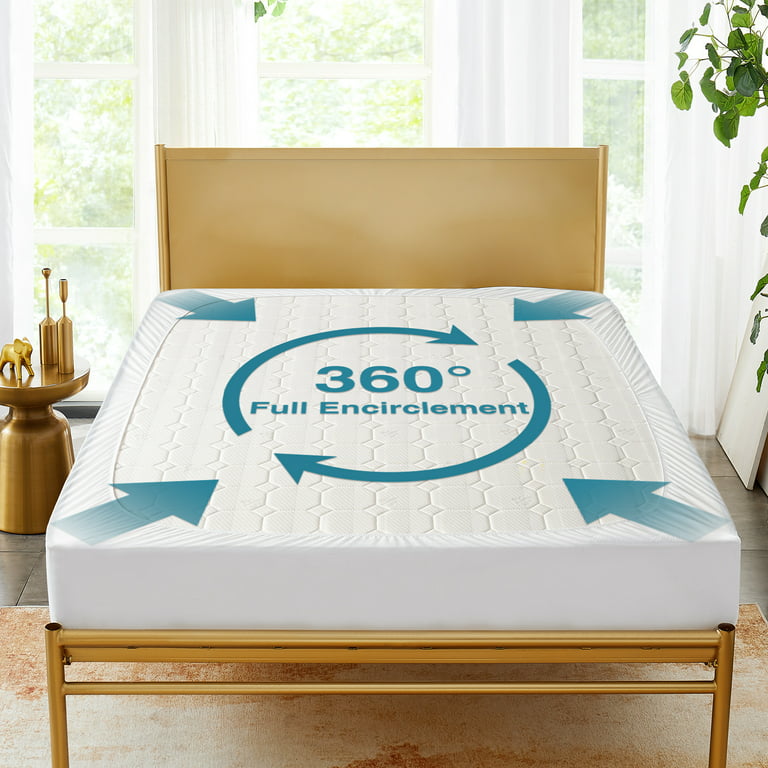 Hannah Linen Bamboo Mattress Protector Twin Size - Breathable Waterproof  Mattress Cover - Fitted Cover with Cooling Fabric - Pillow Top Mattress Pad