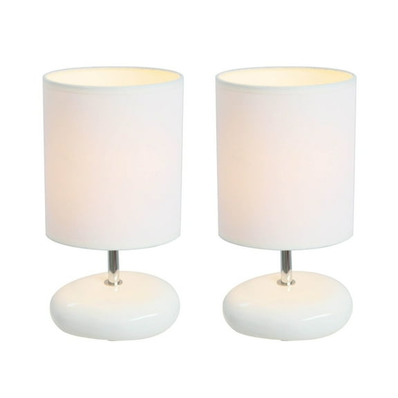 Simple Designs Stonies Small Stone Look Table Bedside Lamp 2 Pack Set, White