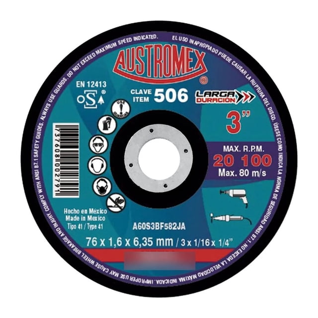 Disco Abrasivo Austromex Corte Metal De 76 X 1.6 X 6.35 Mm Negro