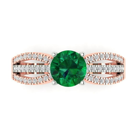Solitaire with Accents Engagement Ring for Women - 1.27ct Simulated Emerald in 18K White/Rose Gold Promise Ring