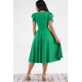 thumbnail image 4 of Kelly Green Large Plus Size Women's Puff Sleeve Crew Neckline Midi Length Cocktail Dress with side Pockets, 4 of 6