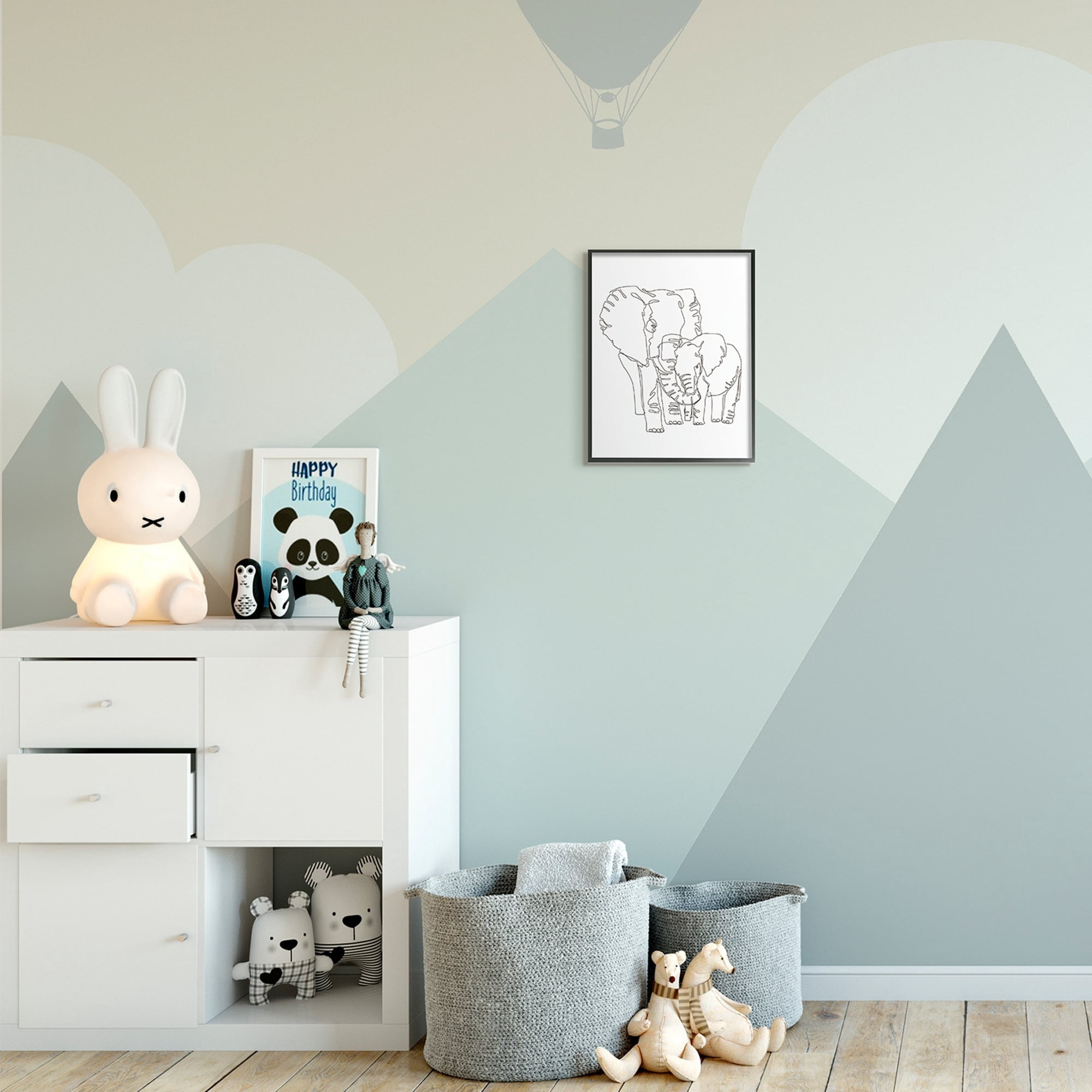 Stupell Industries Elephant Family Holding Trunks Minimal Linework Grey Framed, 11 x 14, Design by Ziwei Li