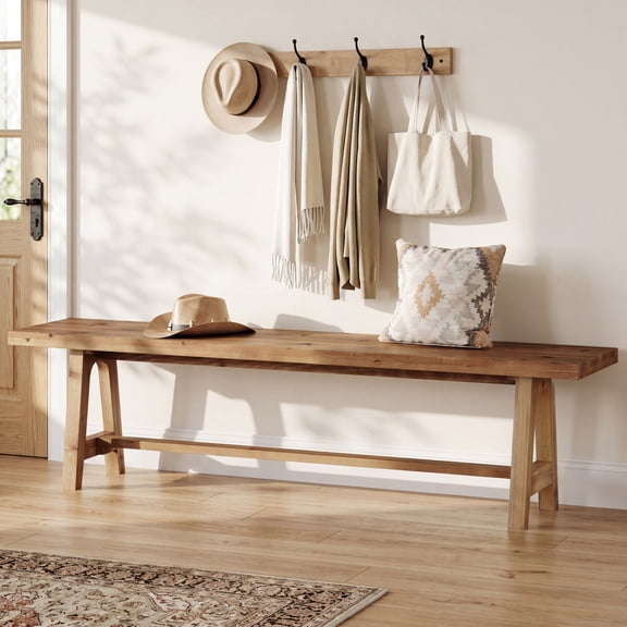 TRIBEWOOD 63" Solid Wood Entryway Bench, Farmhouse Shoe Bench For for Indoor, Hallway