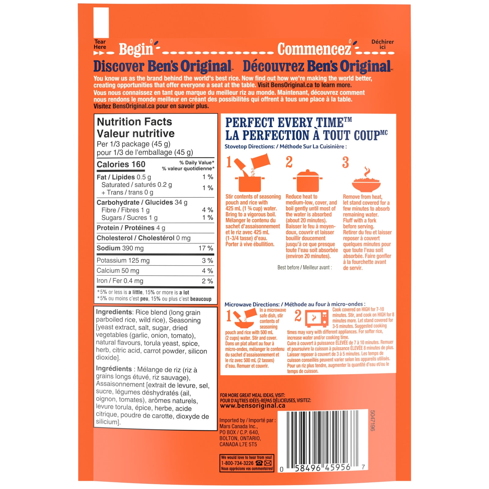 BEN'S ORIGINAL VITE & BON fines herbes et riz sauvage d'accompagnement, sachet de 132 g La perfection à tout coupMC