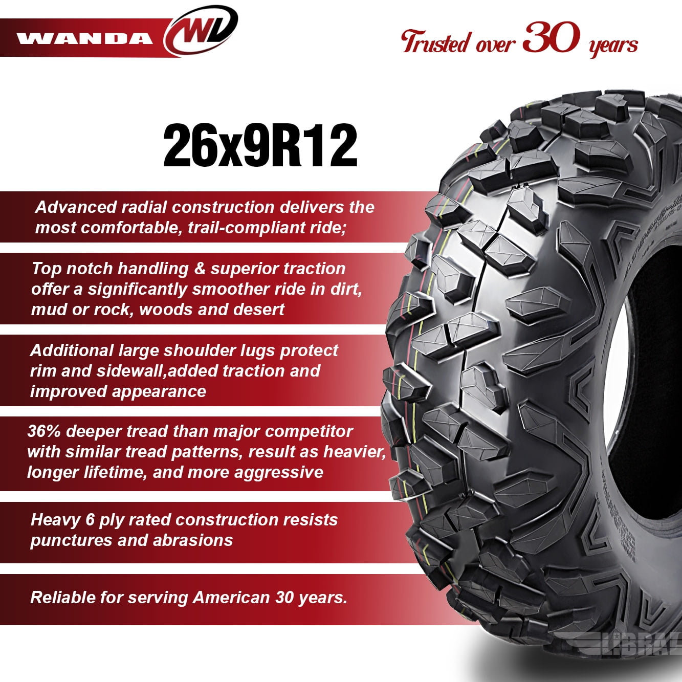 (2) 26x9R12 Radial Front Tire Set for 12-17 Kawasaki Teryx4 Base/LE/Camo 750 4X4