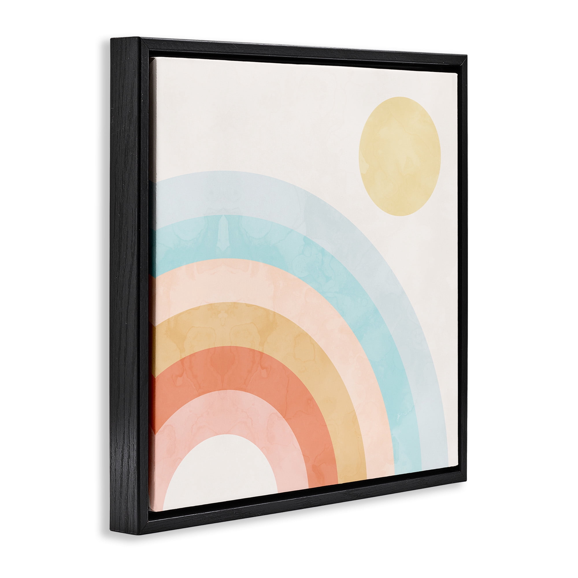 Stupell Industries Retro Rising Sun Rainbow Arches Landscape Painting Black Floater Framed Canvas Art Print Wall Art, 25 x 25