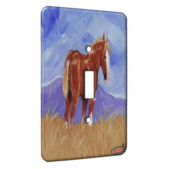 KuzmarK™ Single Gang Toggle Switch Wall Plate - Belgian Draft Horse High Western Plains Horse Art by Denise Every