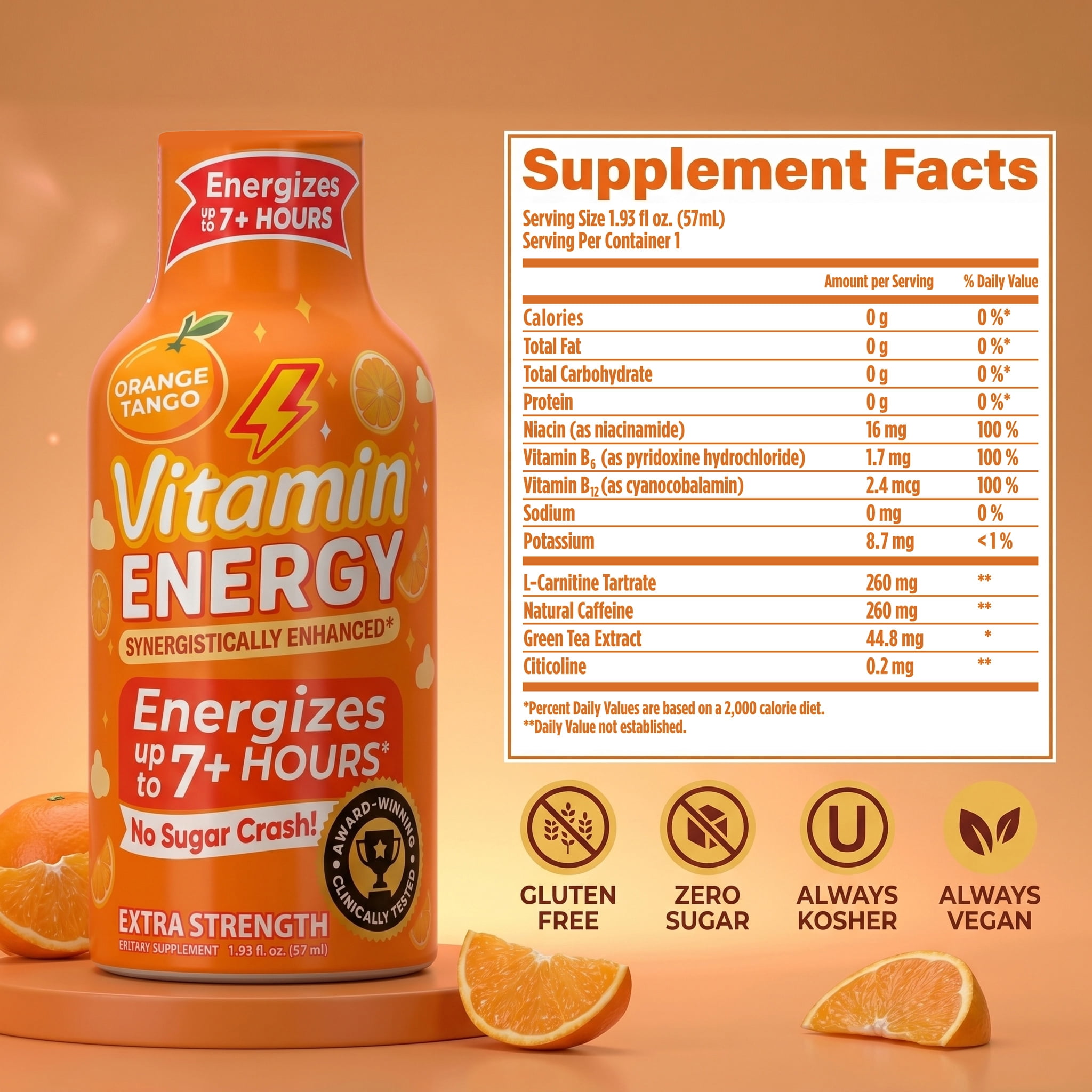 Vitamin Energy Immune+ Extra Strength Shot, Fruit Punch, 48 Pack – 260mg Natural Caffeine, B-Vitamins & Citicoline, Zero Sugar, 1.93 fl oz