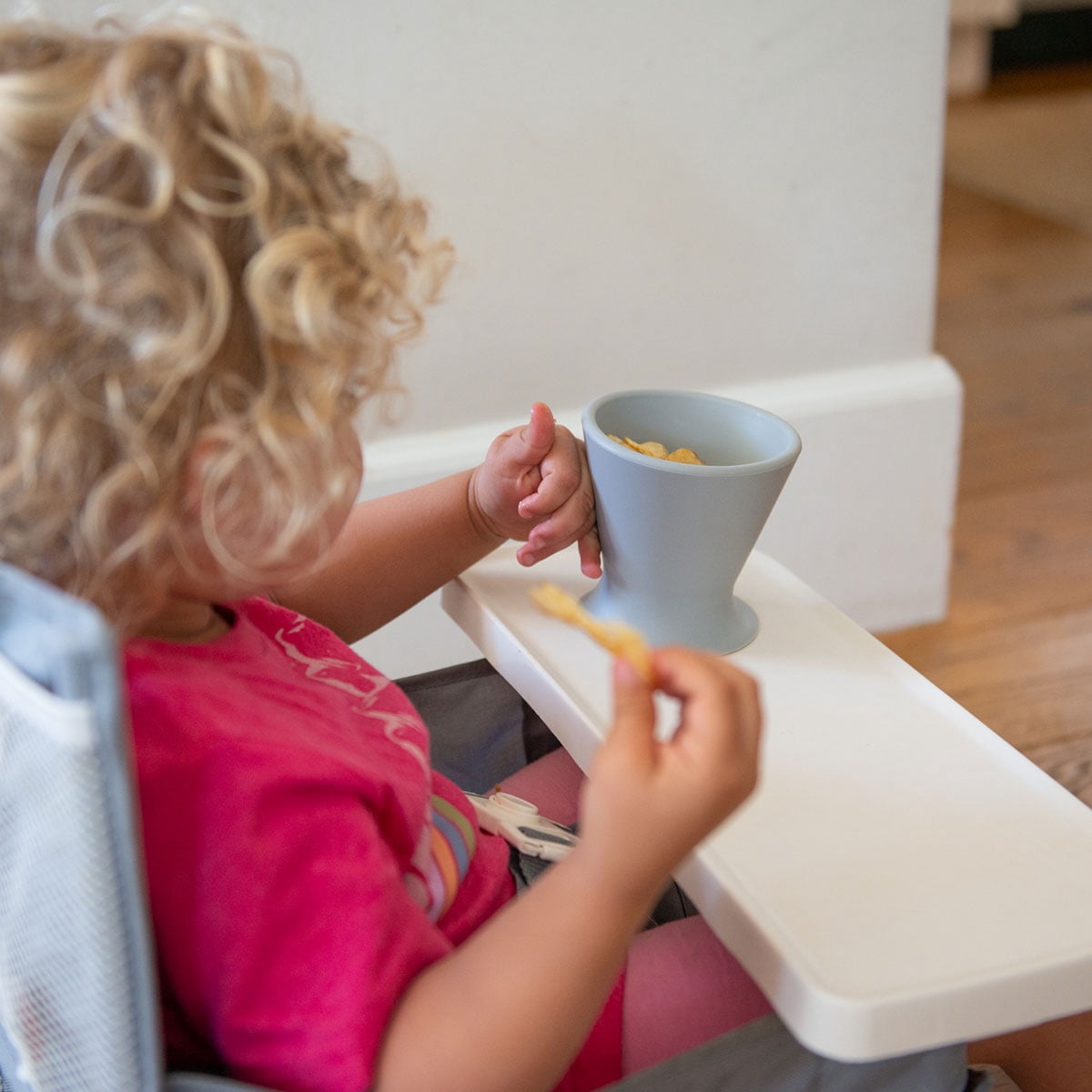 Bökee Baby Bottle and Breast Pump Holder and Snack Bowl – Silicone One Hand Milk & Formula Prep with Suction Cup - Dishwasher Safe - Light Grey, 1-Pack
