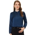 thumbnail image 1 of Camisa elegante de satén con cuello vuelto y manga larga para mujer Azul marino XS, 1 of 4