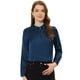 thumbnail image 1 of Camisa elegante de satén con cuello vuelto y manga larga para mujer Azul marino XL, 1 of 4