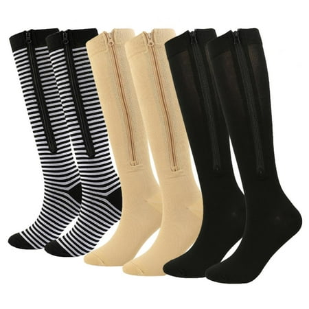 

Xmarks Zip Compression Socks for Men&Women Closed Toe with Zipper Stocking Wide Calf Knee Length Easy on off 3 Pairs L