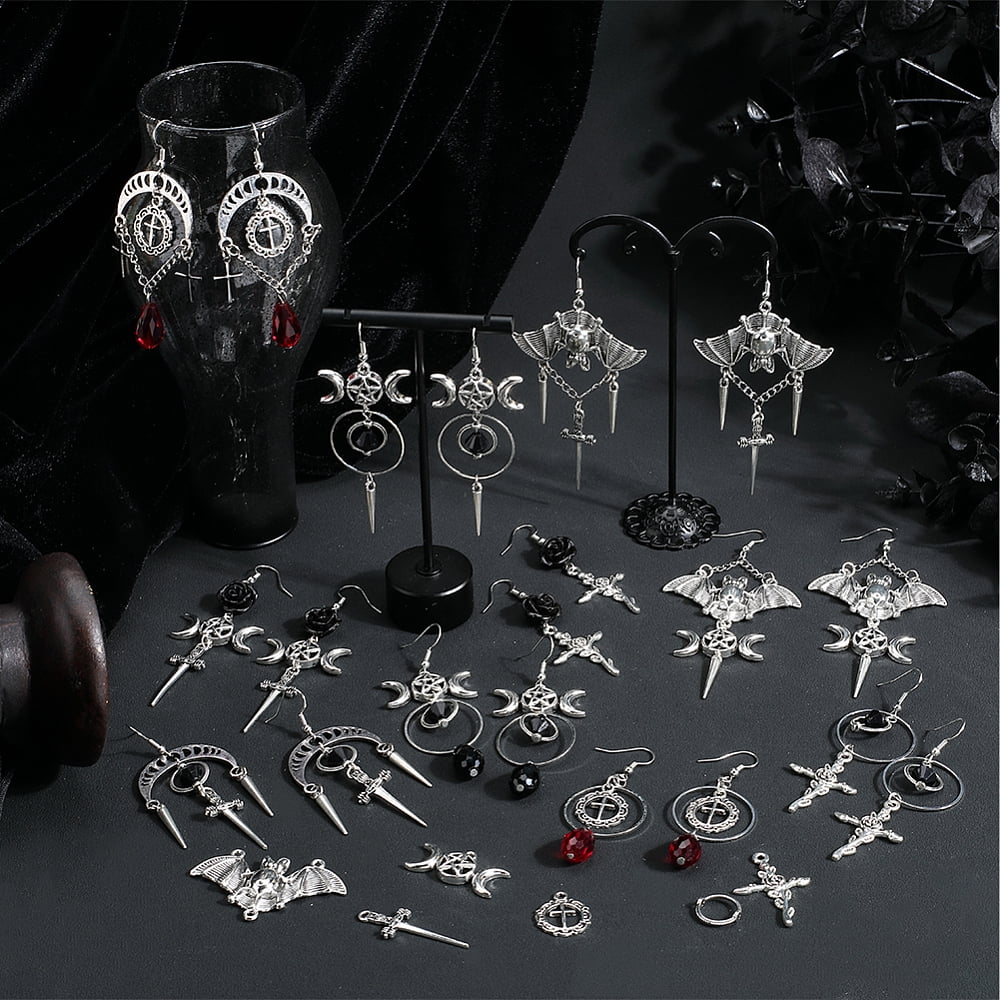 1 Box 10 Pairs Earring Kits Alloy Bats Charms Star Moon Phase Charm Red Black Gothic Charms Charms for Jewelry Making Kits DIY Dangle Earrings Gift Adults Supplies
