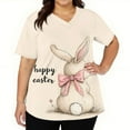 thumbnail image 3 of OIOLOYJM Easter Scrubs Tops for Women 2026 Happy Stretch Bunny Eggs Graphic Tops Short Sleeve V Neck Shirt Casual Plus Size Blouse with Pockets Beige L, 3 of 5