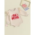 thumbnail image 3 of Bslissey Baby Girls Ruffle Romper Long Sleeve Fuzzy Letter Embroidery Crew Neck Bodysuit Newborn Infant Spring Fall Casual Daily Clothes 3M 6M 12M 18M, 3 of 9