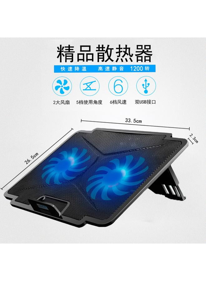 Laptop Cooler Black,Laptop Cooling Pad for 15.6 14 13 Inch, Laptop Cooler Stand with 2 Quiet Cooling Fans and Adjustable Height, Dual USB 2.0 Ports and the Wind Speed Adjustable