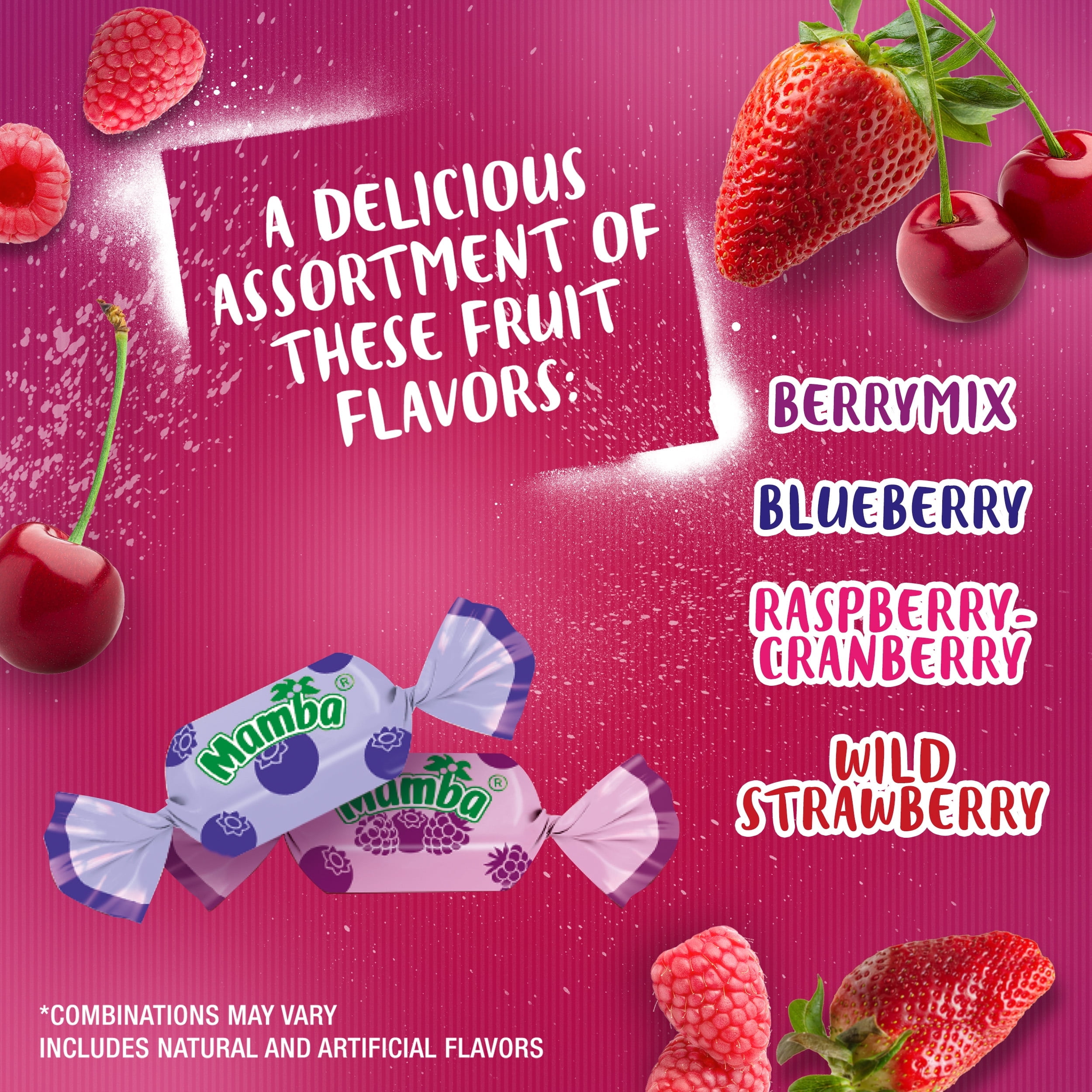 Mamba Berrytasty Fruit Chews Chewy Candy, 3.52 oz Regular Bag - (6 Pack)