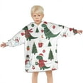 thumbnail image 3 of White Cartoon Christmas Dinosaurs Sweaters Pattern Blanket Hoodies for Kids 6-13YR Oversize Wearable Blanket Hoodies for Boys Girls Teens, 3 of 7