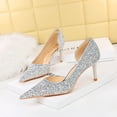 thumbnail image 5 of Zapatos de novia de tacón alto ajustados, de estilo clásico y sexy para discoteca, con punta hueca y lentejuelas brillantes, para boda, 5 of 5
