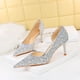 thumbnail image 5 of Zapatos de novia de tacón alto ajustados, de estilo clásico y sexy para discoteca, con punta hueca y lentejuelas brillantes, para boda, 5 of 5