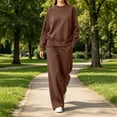 thumbnail image 2 of Ashirexll 2 Piece Sets for Women Long Sleeve Round Neck Top with Wide Leg Pants Pocket Casual Outdoor Loose Set, 2 of 6