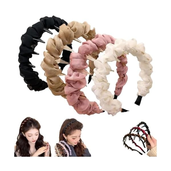 wonima11 Retro High Skull Pearl Headband, 2025 New Vintage High Cranium Artificial Pearls Hairband, Wedding Party Elegant Braided Pearls Headbands with Teeth (Organza 4pcs)