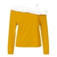 thumbnail image 4 of IMENGL Long Sleeve Shirts for Women Soft Fashion Solid Color Shoulder Strap Plush Collar T-Shirt Casual Women's Basic Tee Long Sleeve Tops,Yellow, 4 of 4