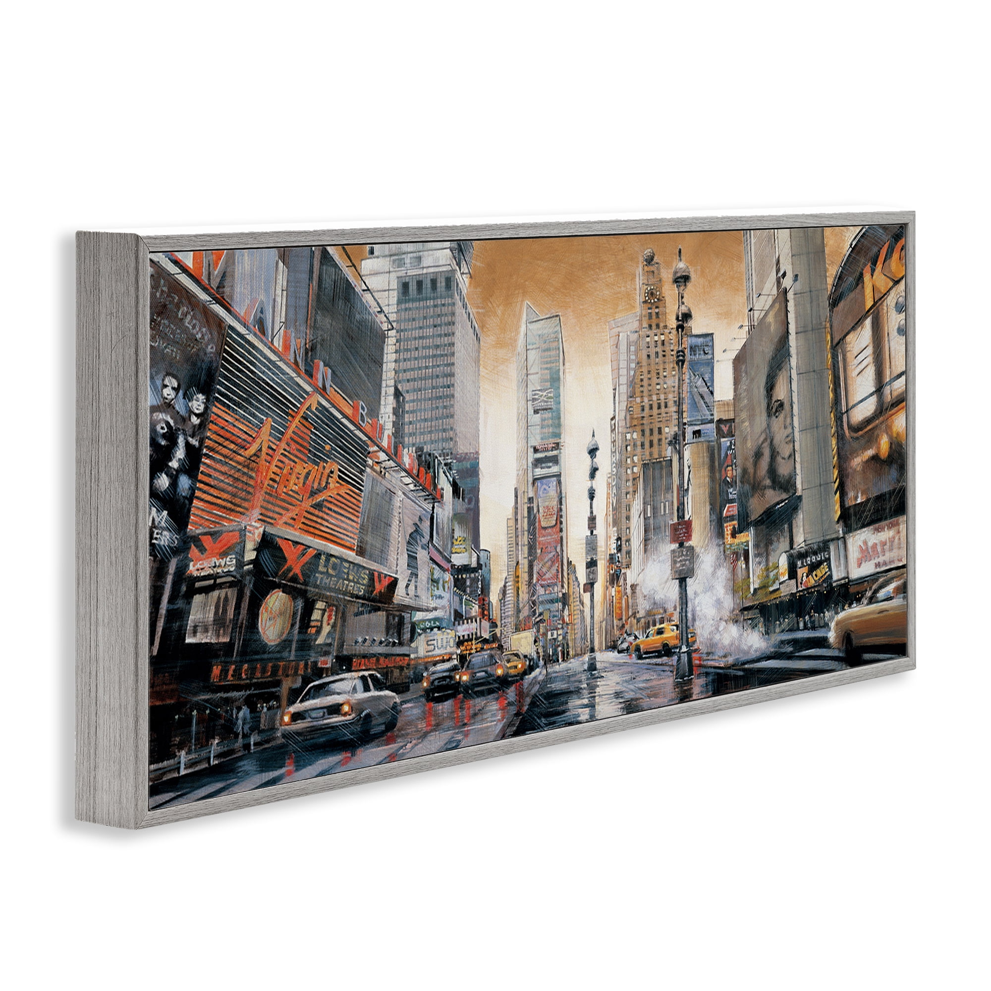 Stupell Industries New York Cityscape Scenery Painting Gray Framed Art Print Wall Art, 24 x 10