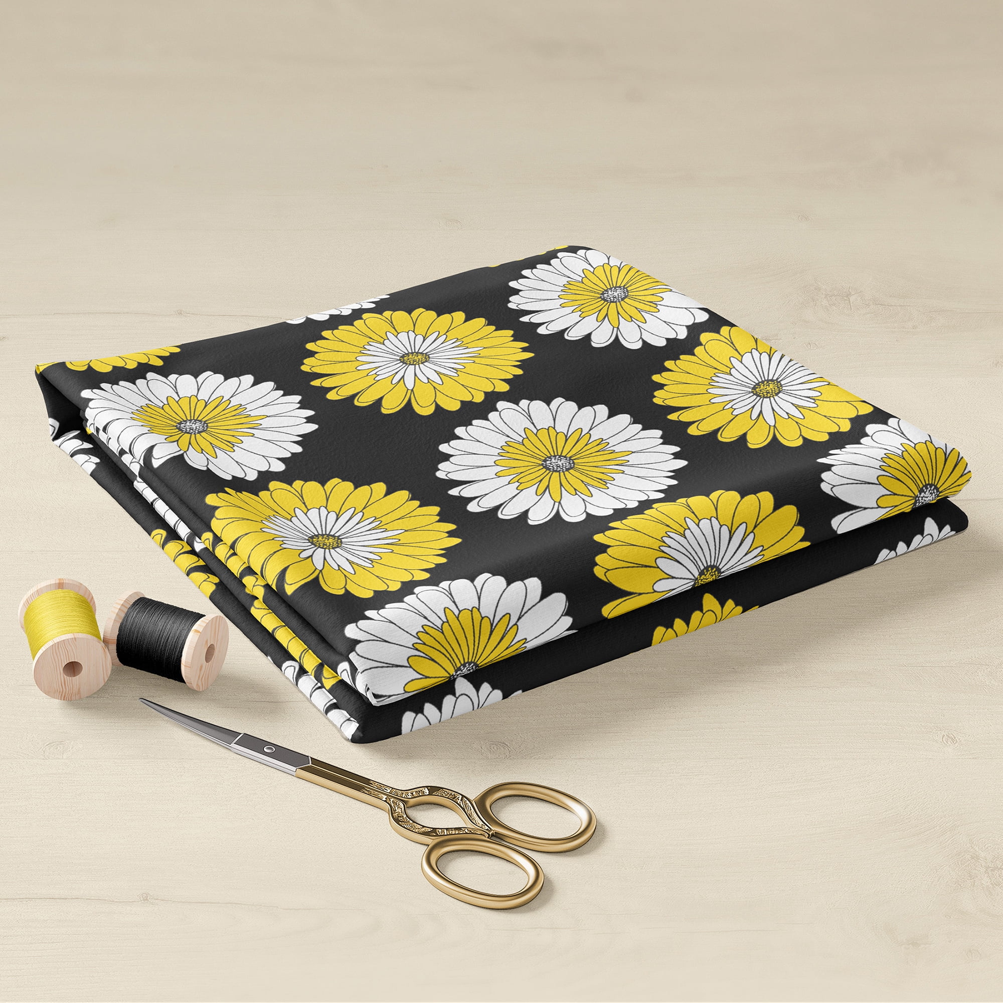 Create It 18"x21" Cotton Daisy Precut Sewing & Craft Fabric, Black 10 Pieces