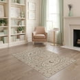 thumbnail image 2 of ODIKA 4'x6' Beige Floral Border Tufted Washable Area Rug Intricate Natural Motifs With Dragonfly And Sun Design for Bedroom, Reading Nook, Pet Friendly & Non-Shedding, 2 of 7