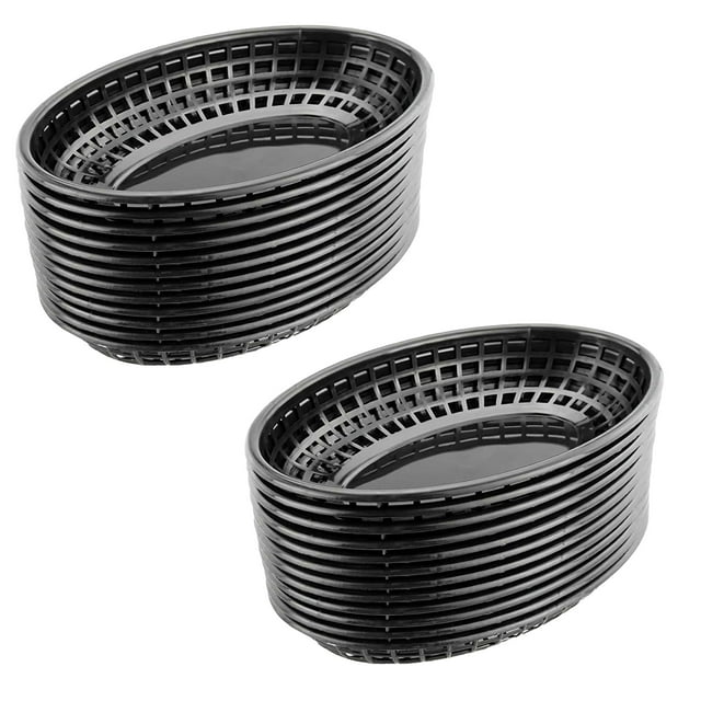 Cesta De Pan De Plástico Cesta De Comida Rápida De Forma Ovalada Bandeja De Escurridor De Cocina Para Servir Deli Servir Frutas Verduras Pollo Hamburguesas Sándwiches Patatas Fritas Negro 24 Uds Guardurnaity HA013221-00