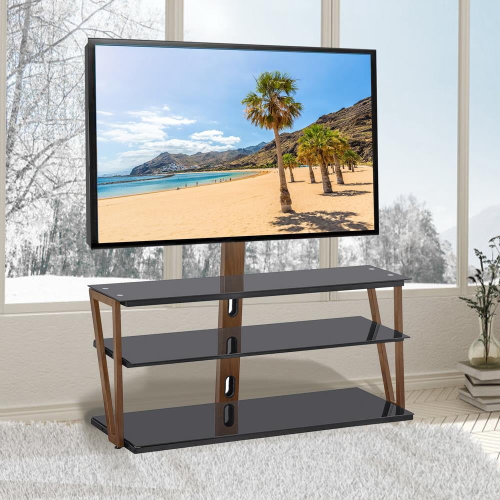 TV Stand with Swivel Mount Glass Shelf for 32"-65" Sharp Samsung LED LCD TV 