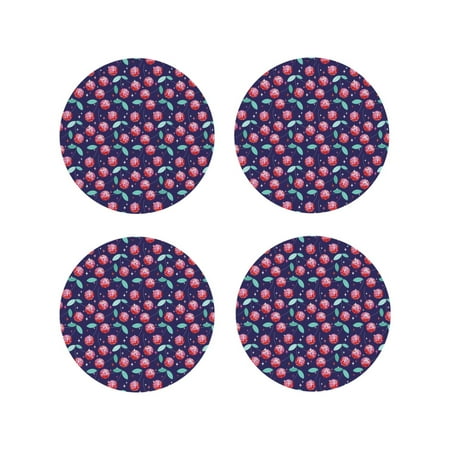 

Matuu Cool Mirror Cherries for Cup Coasters Set of 4 Leather Coasters Desk Coasters for Office Measures 4” x 4”-Round Shape