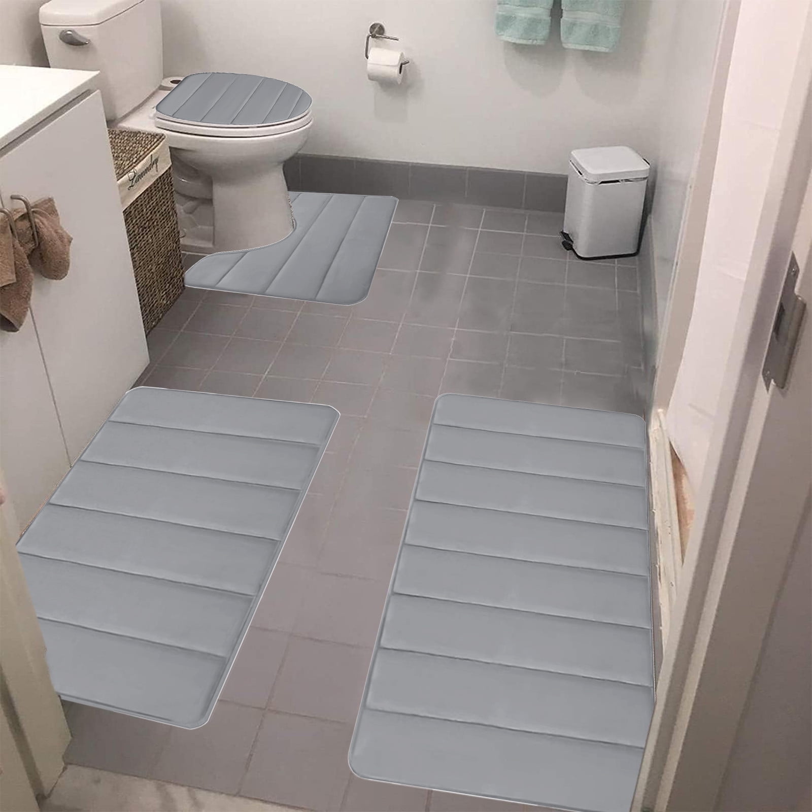 Dmlowu Bathroom Rug Set 4pc Soft Thick Bathroom Rugs Quicker Dry Non Slip Bath Mats for Bathroom Luxury Comfortable Shower Mat for Home Hotel